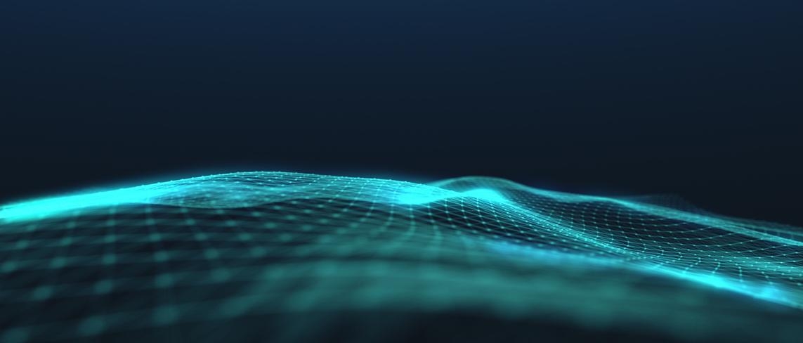 3D wireframe terrain visualisation with glowing blue grid lines representing geospatial data and digital landscape mapping.