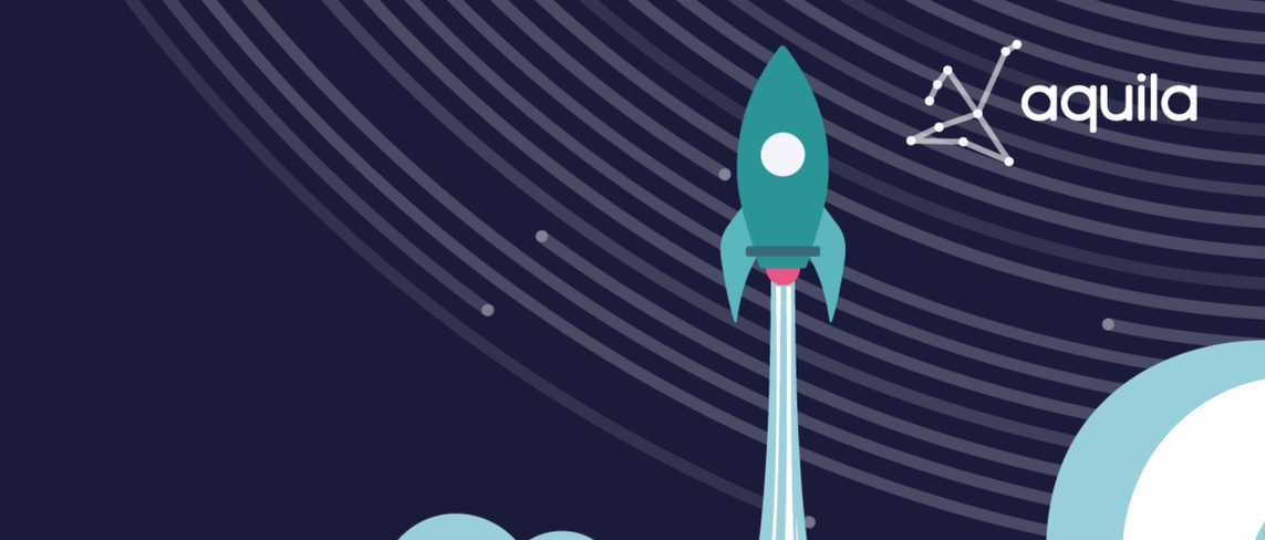 Illustration of a rocket launching beside the aquila logo, symbolising the rapid launch of AllPoints Fibre Networks’ national fibre aggregation platform powered by Sonalake’s SwitchedOn Fibre™.